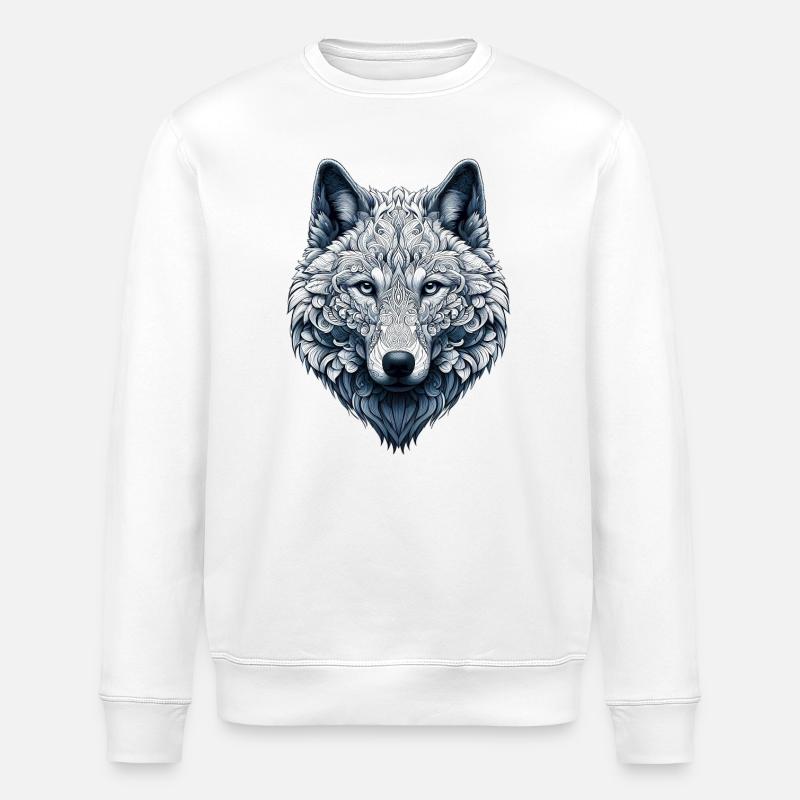 Wolf mit Mandalas verziert - Stanley/Stella Unisex Bio-Sweatshirt ROLLER - Weiß