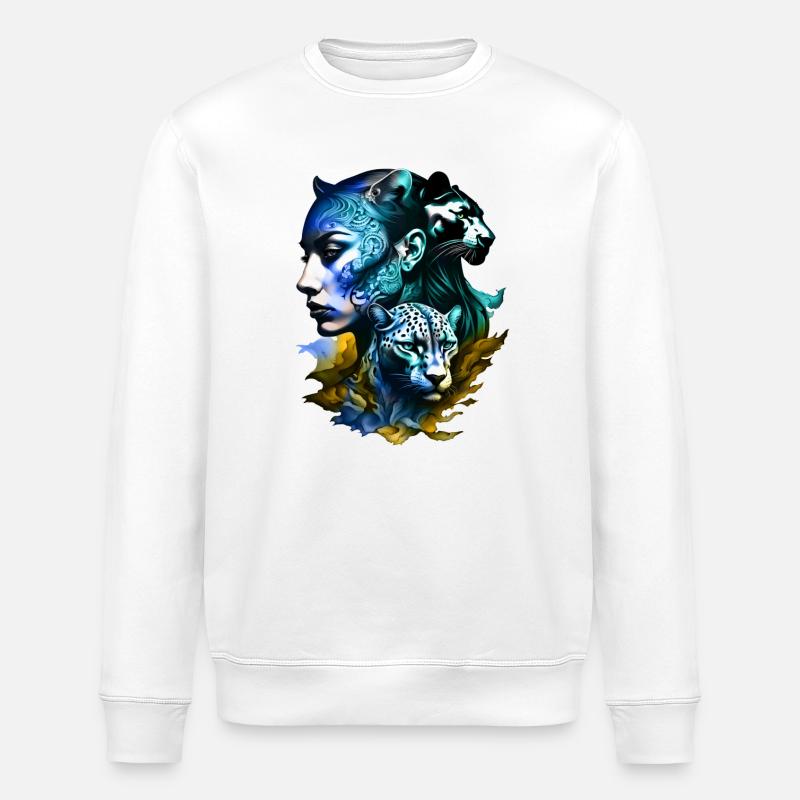 Leopard mit legendärem Frauengesicht - Stanley/Stella Unisex Bio-Sweatshirt ROLLER - Weiß