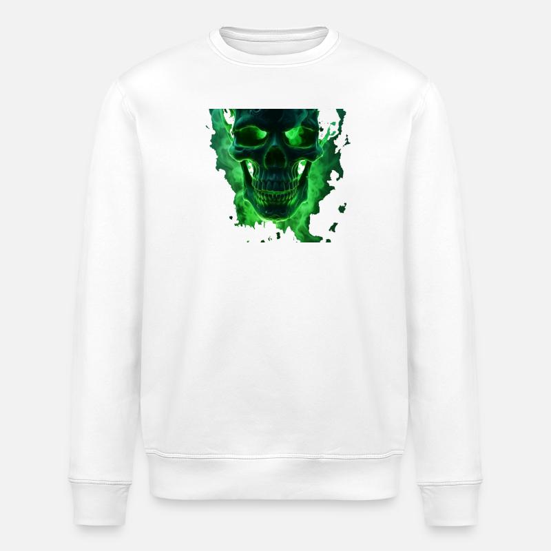 Leuchtender grüner Totenkopfdesign - Stanley/Stella Unisex Bio-Sweatshirt ROLLER - Weiß