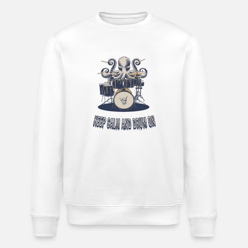 Keep Calm and Drum On - Stanley/Stella ROLLER Unisex Organic Sweatshirt - white