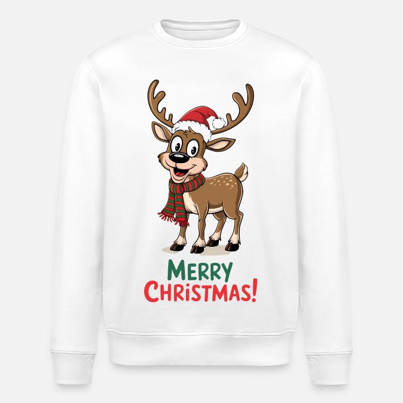 Rentier Weihnachtspullover lustig süß niedlich - Stanley/Stella Unisex Bio-Sweatshirt ROLLER - Weiß