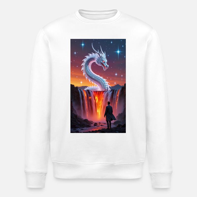 Fiery dragon's tail over waterfall - Stanley/Stella ROLLER Unisex Organic Sweatshirt - white