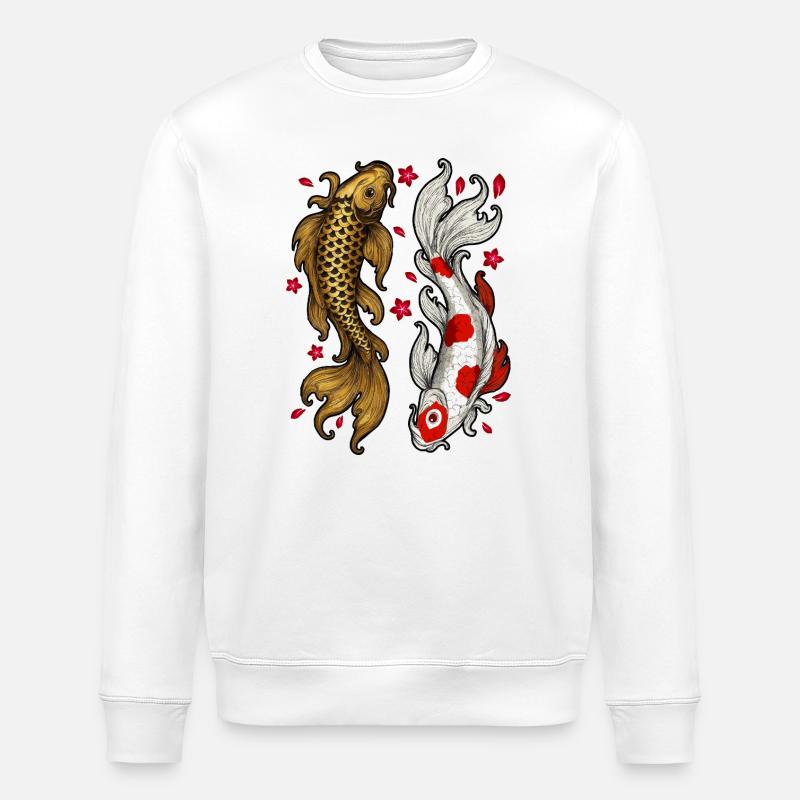 Koi Fish Drawing | Love and Harmony - Stanley/Stella ROLLER Unisex Organic Sweatshirt - white