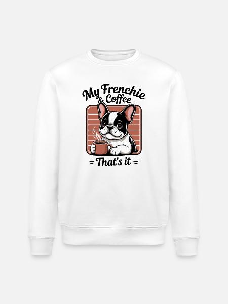 Frenchie French Bulldog Cartoon - Stanley/Stella ROLLER Unisex Organic Sweatshirt - white