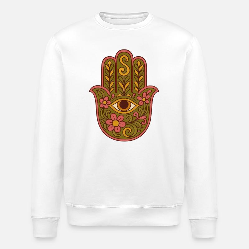 Hamsa Eye Floral Boho Kunstwerk - Stanley/Stella Unisex Bio-Sweatshirt ROLLER - Weiß