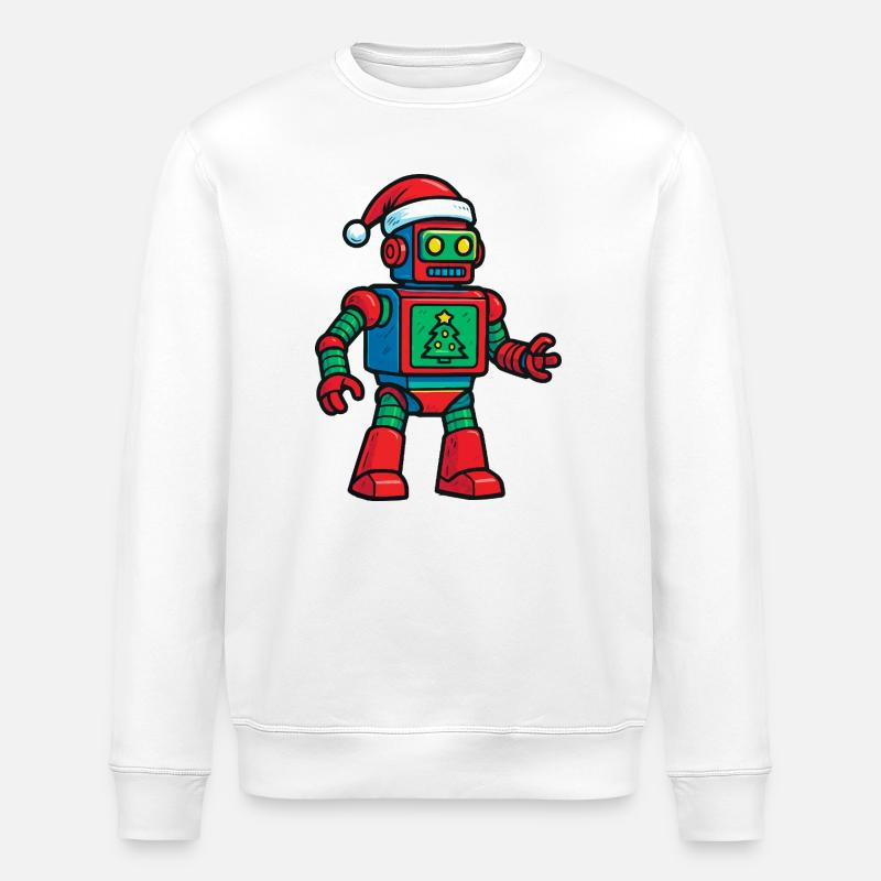 Robot avec sapin de Noël - Sweat bio ROLLER Stanley/Stella Unisexe - blanc