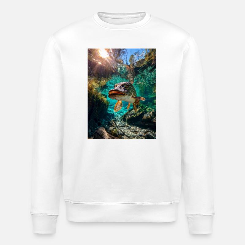 Brochet en eau claire - Sweat bio ROLLER Stanley/Stella Unisexe - blanc