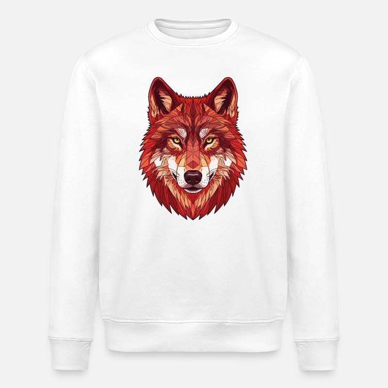 Geometrischer roter Wolf - Stanley/Stella Unisex Bio-Sweatshirt ROLLER - Weiß