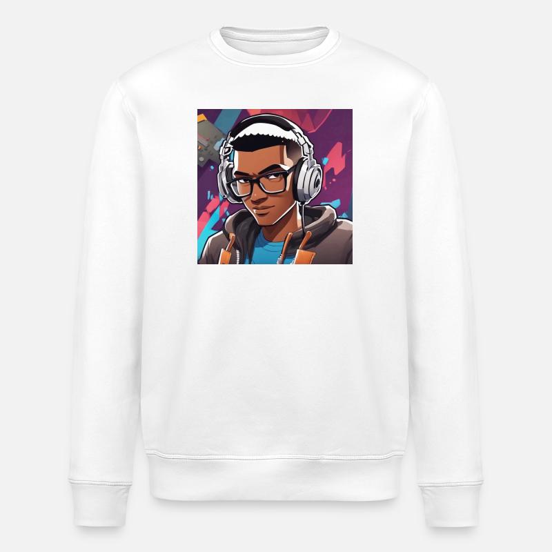 Neon Gamer Avatar mit Kopfhörern - Stanley/Stella Unisex Bio-Sweatshirt ROLLER - Weiß