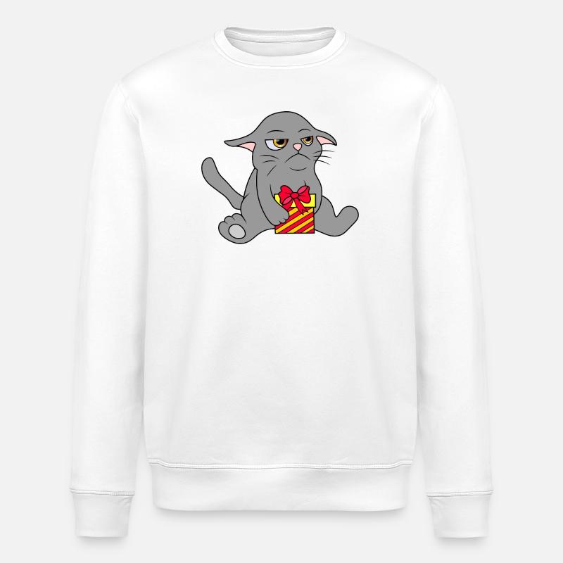Grim Cat with Gift - Stanley/Stella ROLLER Unisex Organic Sweatshirt - white