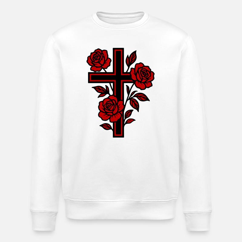 Fleurs à symbole de croix - Sweat bio ROLLER Stanley/Stella Unisexe - blanc