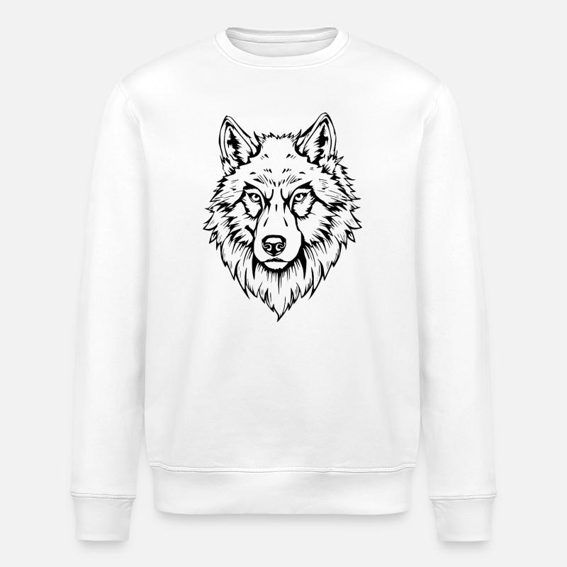 schwarzer Wolf Kopf Gesicht  - Stanley/Stella Unisex Bio-Sweatshirt ROLLER - Weiß