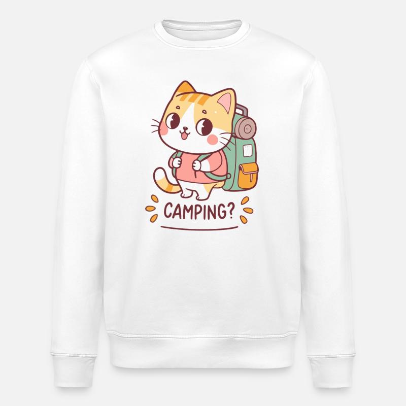 Chat Campeur Kawaii et Backpack - Sweat bio ROLLER Stanley/Stella Unisexe - blanc