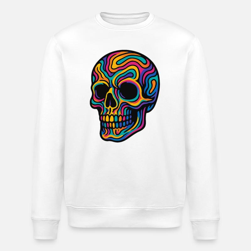Psychedelic Skull – Trippy Skull Design - Stanley/Stella ROLLER Unisex Organic Sweatshirt - white
