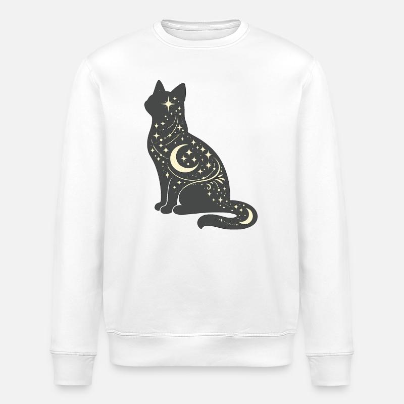 Mondstern Katze Silhouette - Stanley/Stella Unisex Bio-Sweatshirt ROLLER - Weiß