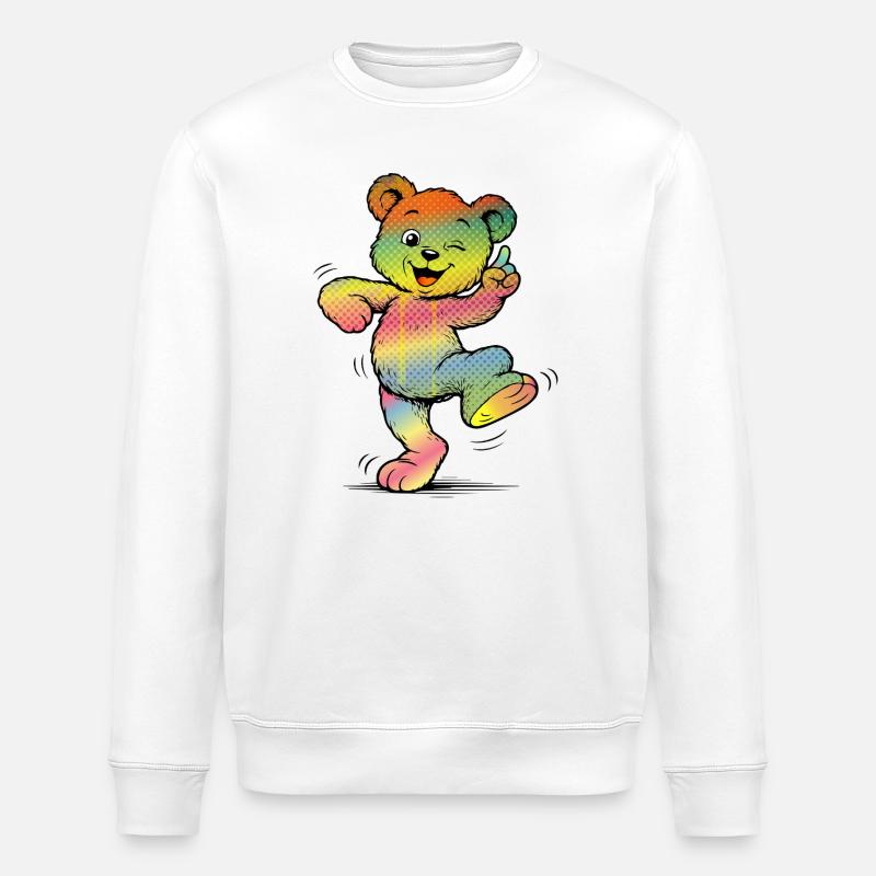 Bunter Cartoon Bär Regenbogen Neon Style  - Stanley/Stella Unisex Bio-Sweatshirt ROLLER - Weiß