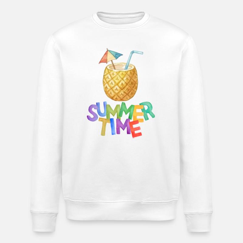 Summertime Pineapple Drink - Stanley/Stella ROLLER Unisex Organic Sweatshirt - white