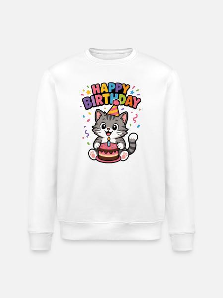 Happy Birthday cat - Stanley/Stella Unisex Bio-Sweatshirt ROLLER - Weiß