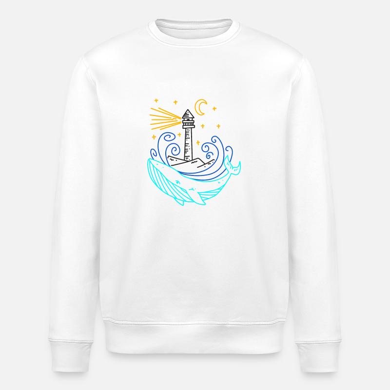 Whale lighthouse moon - Stanley/Stella ROLLER Unisex Organic Sweatshirt - white