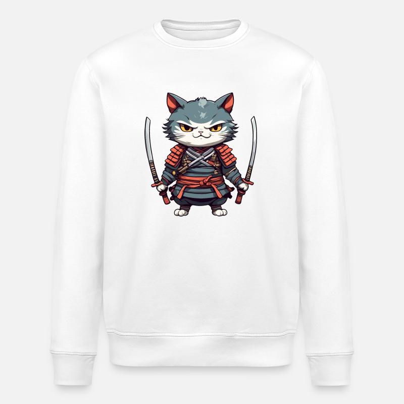 Chat samouraï #35 - Sweat bio ROLLER Stanley/Stella Unisexe - blanc