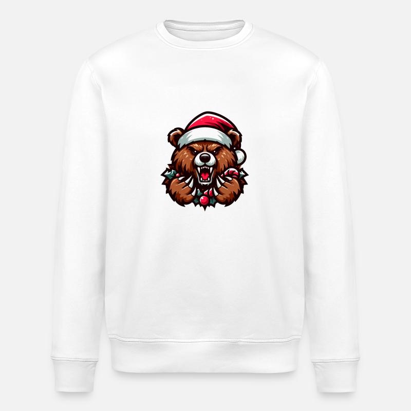 Weihnachten Grizzly Bär - Stanley/Stella Unisex Bio-Sweatshirt ROLLER - Weiß