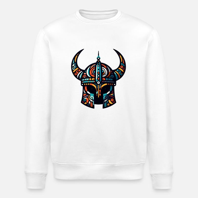 Wikingerhelm mit abstraktem Muster - Stanley/Stella Unisex Bio-Sweatshirt ROLLER - Weiß