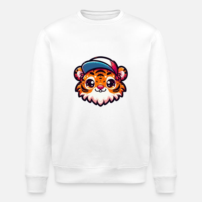 Tiger with cute cap - Stanley/Stella ROLLER Unisex Organic Sweatshirt - white