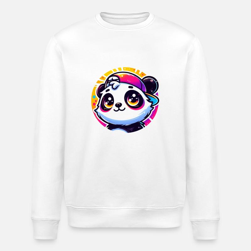 Kawaii Panda with Cap - Stanley/Stella ROLLER Unisex Organic Sweatshirt - white