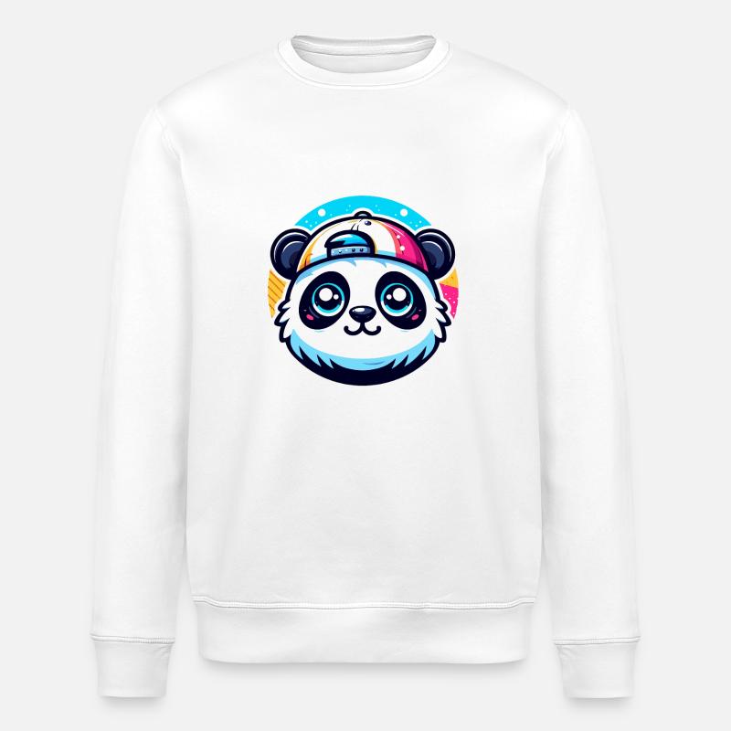 Kawaii Panda with Cap - Stanley/Stella ROLLER Unisex Organic Sweatshirt - white
