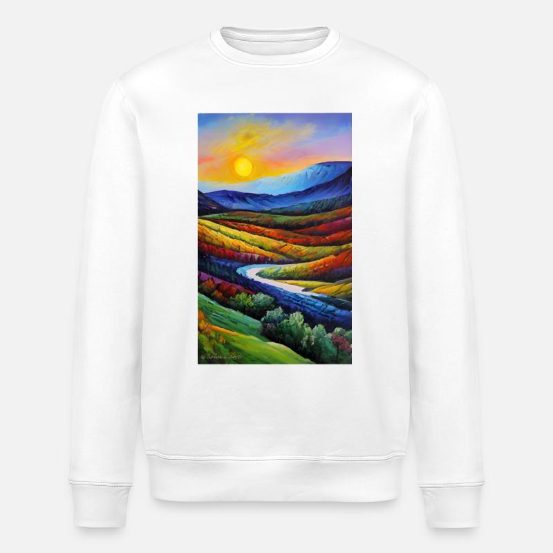 Bunter Impressionismus Aquarell Sonnenuntergang - Stanley/Stella Unisex Bio-Sweatshirt ROLLER - Weiß