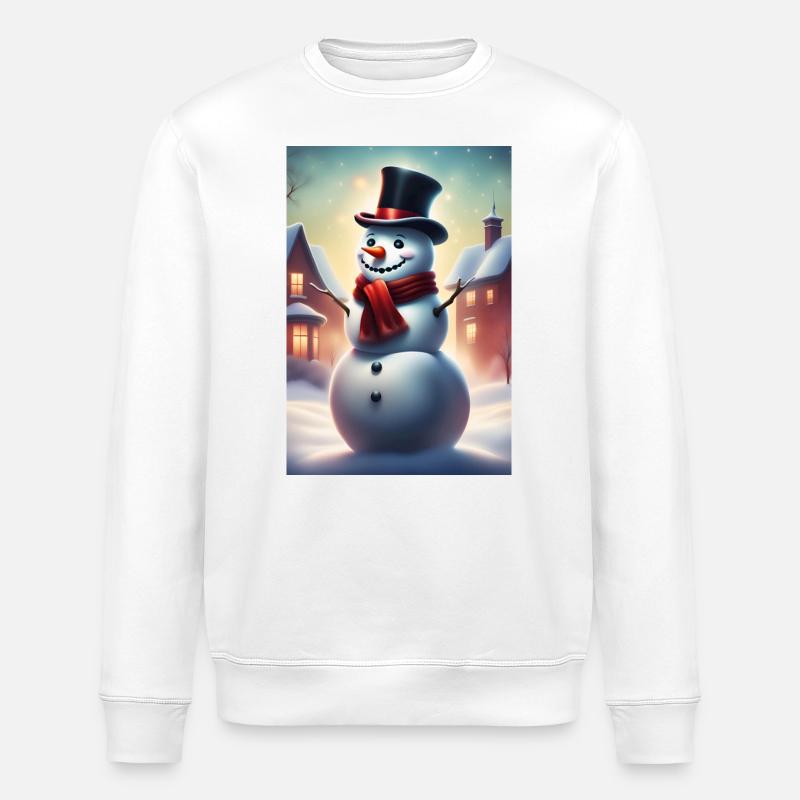 Schneemann im Freien mit Zylinder - Stanley/Stella Unisex Bio-Sweatshirt ROLLER - Weiß