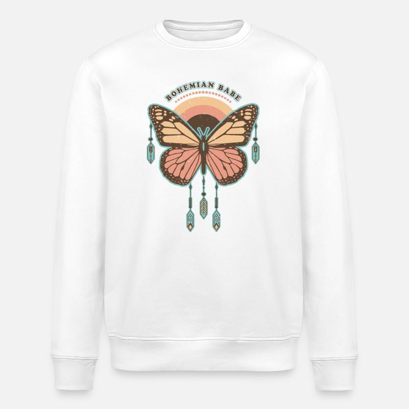 Bohemian Babe - Papillon Boho Rétro - Sweat bio ROLLER Stanley/Stella Unisexe - blanc