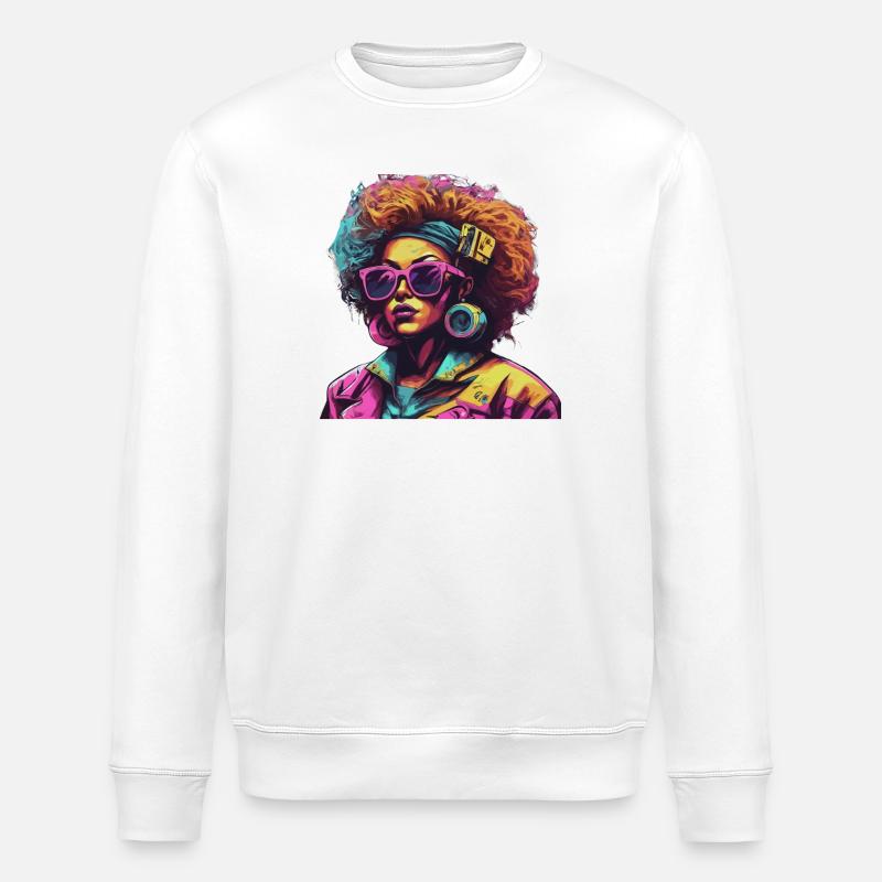 Kunstvoller Pop-Art Portrait mit Afro - Stanley/Stella Unisex Bio-Sweatshirt ROLLER - Weiß