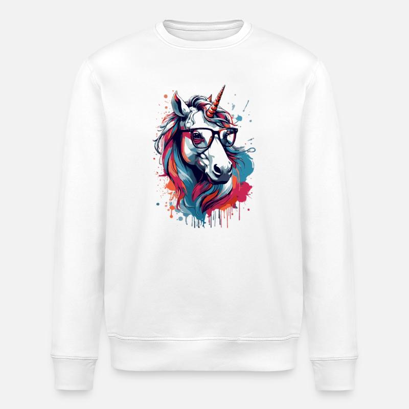 Bunter Einhorn Kunstdruck - Stanley/Stella Unisex Bio-Sweatshirt ROLLER - Weiß