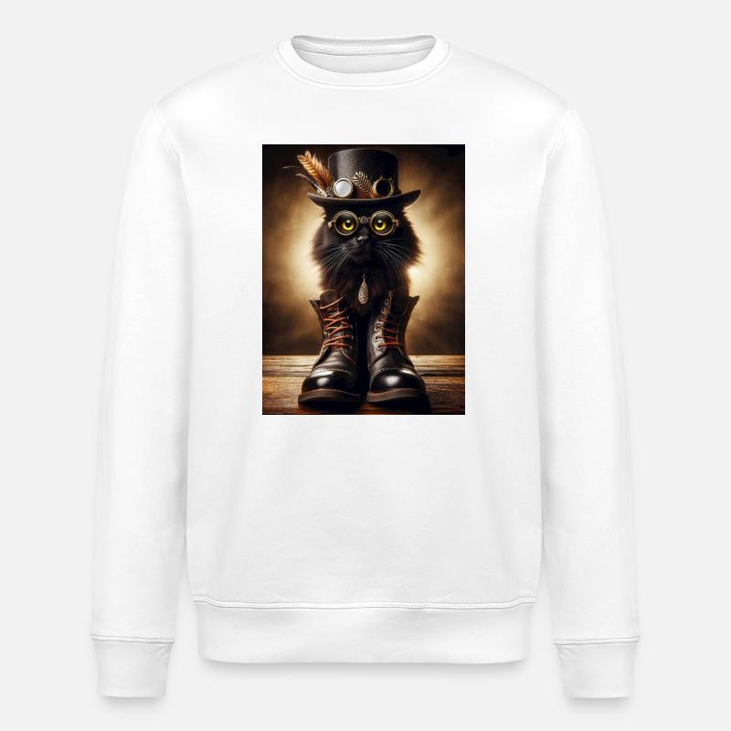 Chat noir Steampunk avec accessoires élégants - Sweat bio ROLLER Stanley/Stella Unisexe - blanc