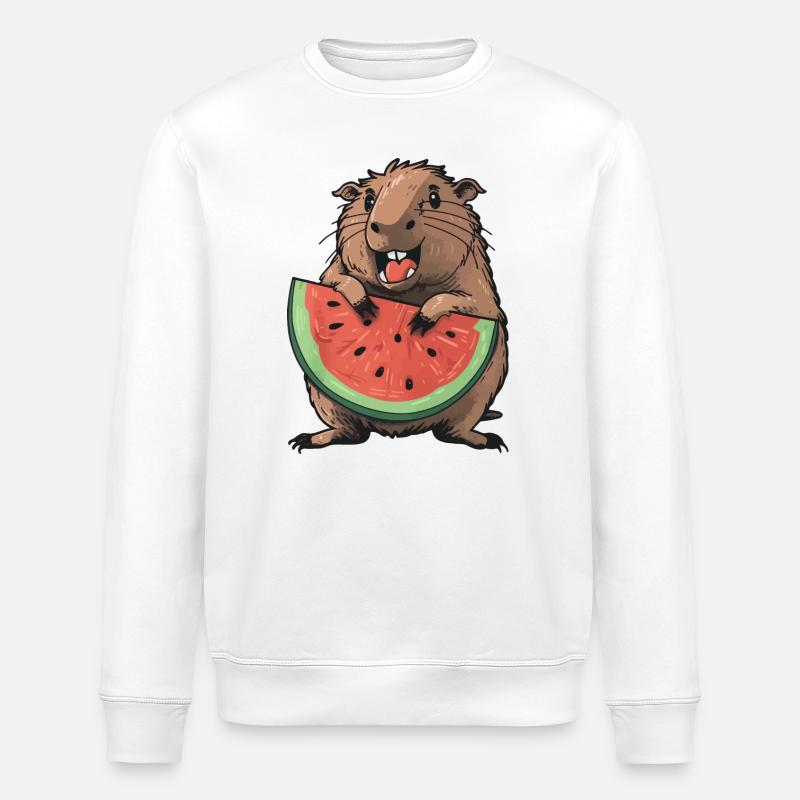 Capybara isst Wassermelone - Stanley/Stella Unisex Bio-Sweatshirt ROLLER - Weiß