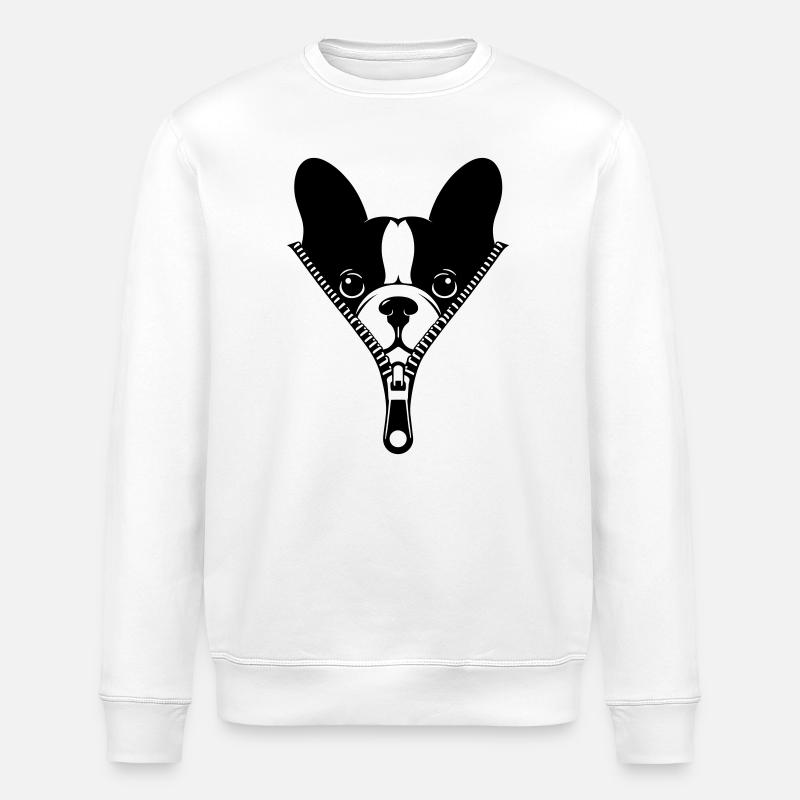 French Bulldog in a Zipper - Stanley/Stella ROLLER Unisex Organic Sweatshirt - white