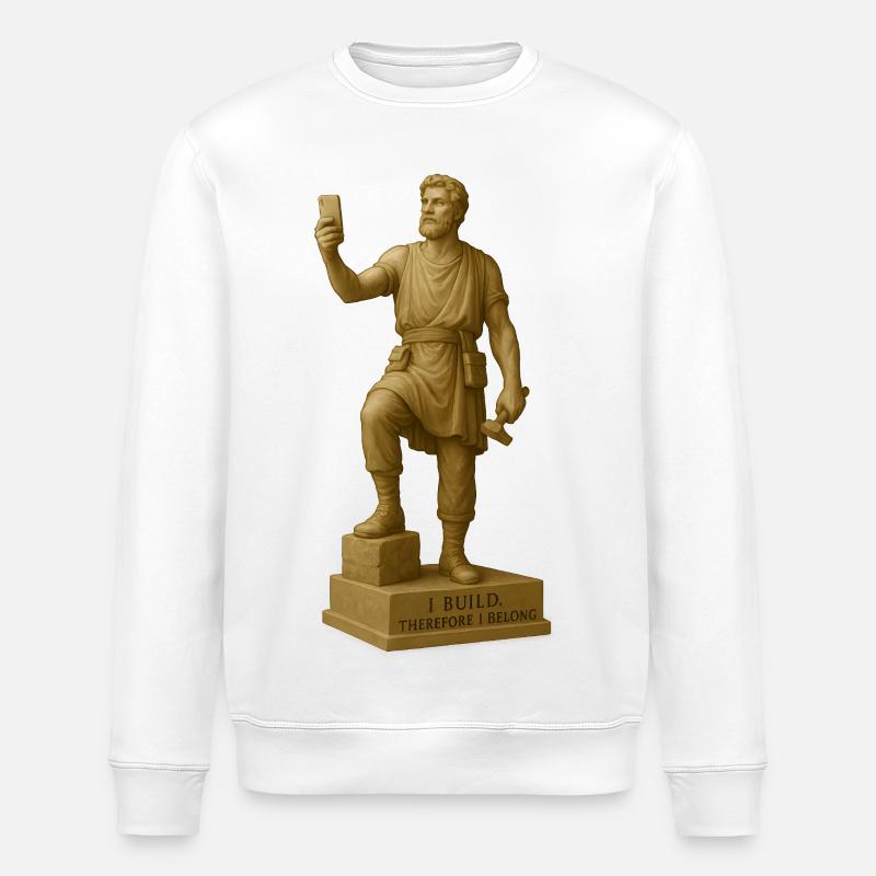 Ancient Philosopher Sculpture with Quote - Stanley/Stella ROLLER Unisex Organic Sweatshirt - white