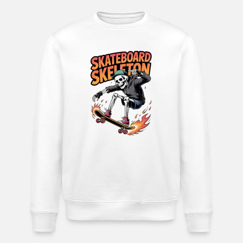 Skateboard Skelett Dynamisches Design - Stanley/Stella Unisex Bio-Sweatshirt ROLLER - Weiß