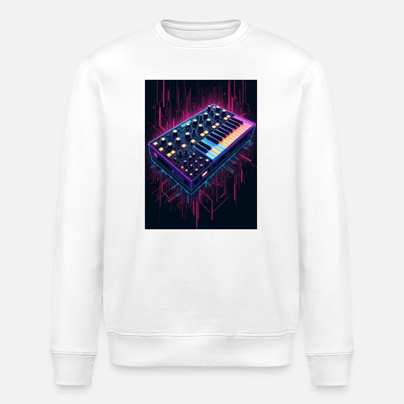 Futuristic synthesizer design - Stanley/Stella ROLLER Unisex Organic Sweatshirt - white