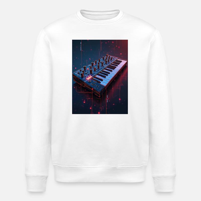 Futuristic Synthwave Music Console - Stanley/Stella ROLLER Unisex Organic Sweatshirt - white