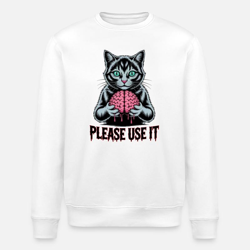 Zombie Cat Please Use It - Stanley/Stella ROLLER Unisex Organic Sweatshirt - white