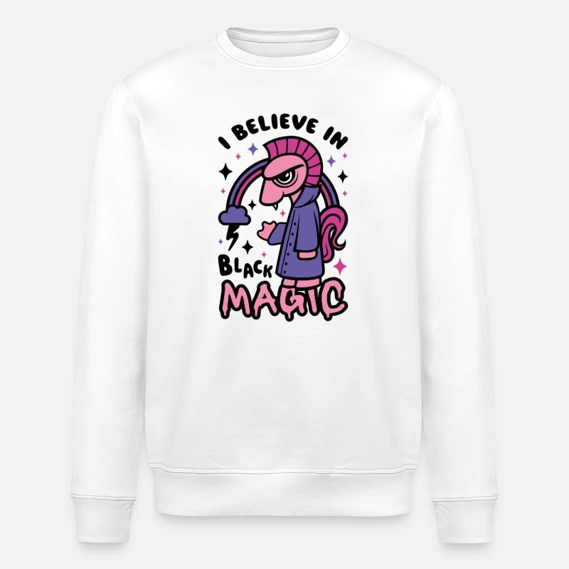 Grumpy Dark Pony Believes in Black Magic - Stanley/Stella ROLLER Unisex Organic Sweatshirt - white