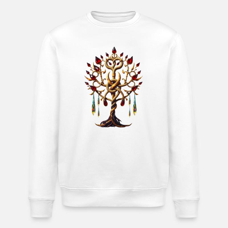 Magischer Lebensbaum mit roten Edelsteinen - Stanley/Stella Unisex Bio-Sweatshirt ROLLER - Weiß