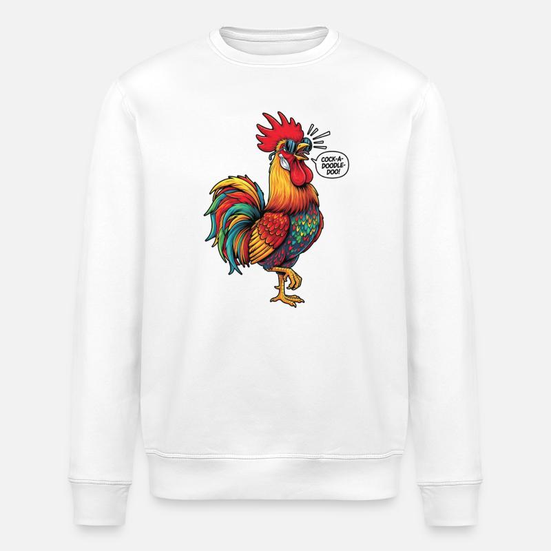 Bunter Hahn mit Sonnenbrille - Stanley/Stella Unisex Bio-Sweatshirt ROLLER - Weiß