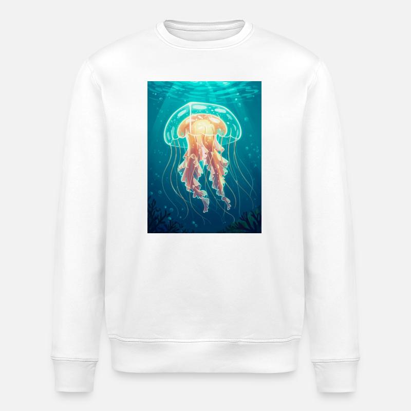 Comic style box jellyfish, transparent cube-shaped - Stanley/Stella ROLLER Unisex Organic Sweatshirt - white