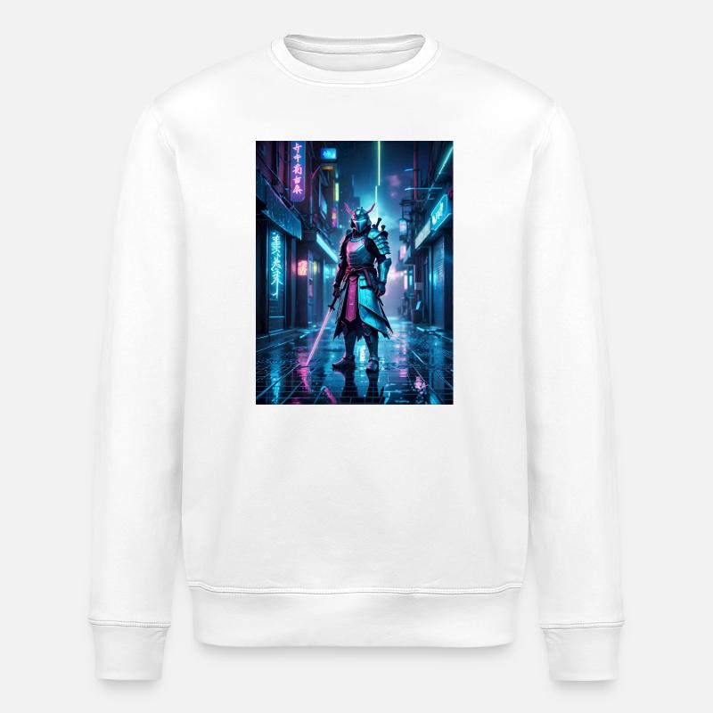 Neon-Samurai der Nacht - Stanley/Stella Unisex Bio-Sweatshirt ROLLER - Weiß