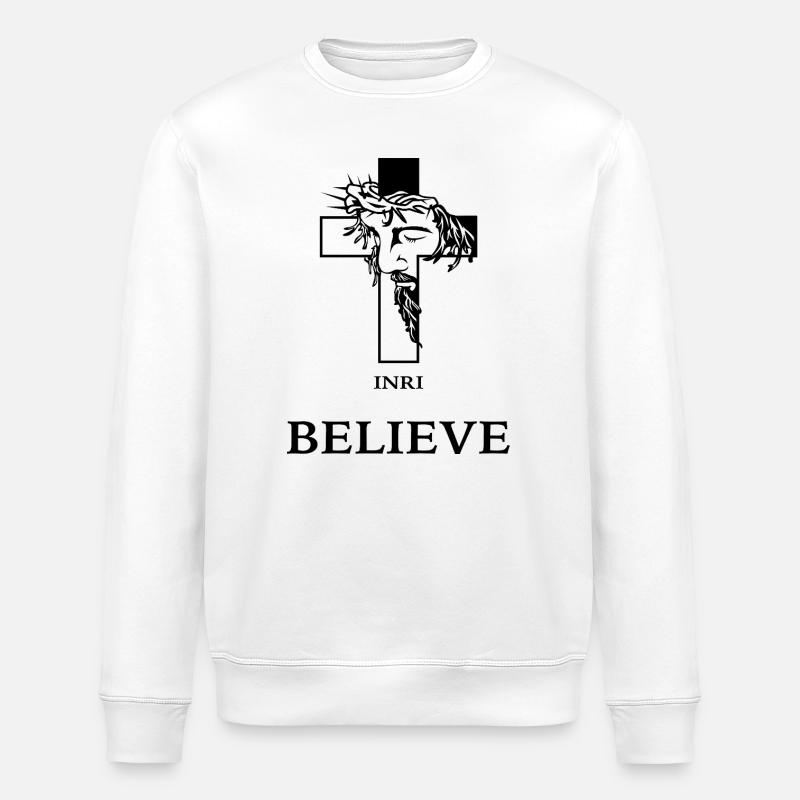 Croire – Croix moderne avec Jésus - Sweat bio ROLLER Stanley/Stella Unisexe - blanc