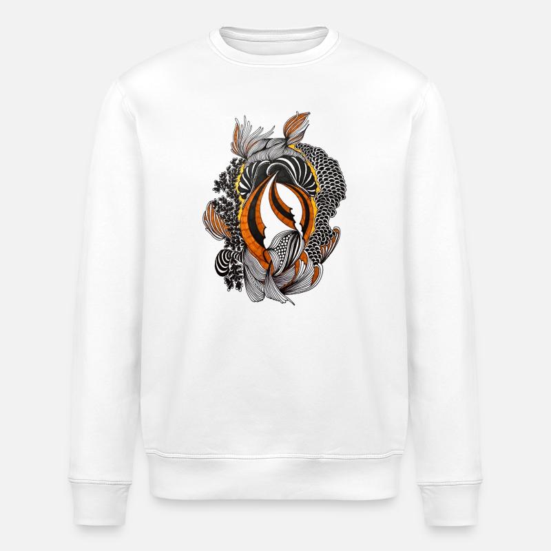 Orange Black Abstract Feather Pattern - Stanley/Stella ROLLER Unisex Organic Sweatshirt - white