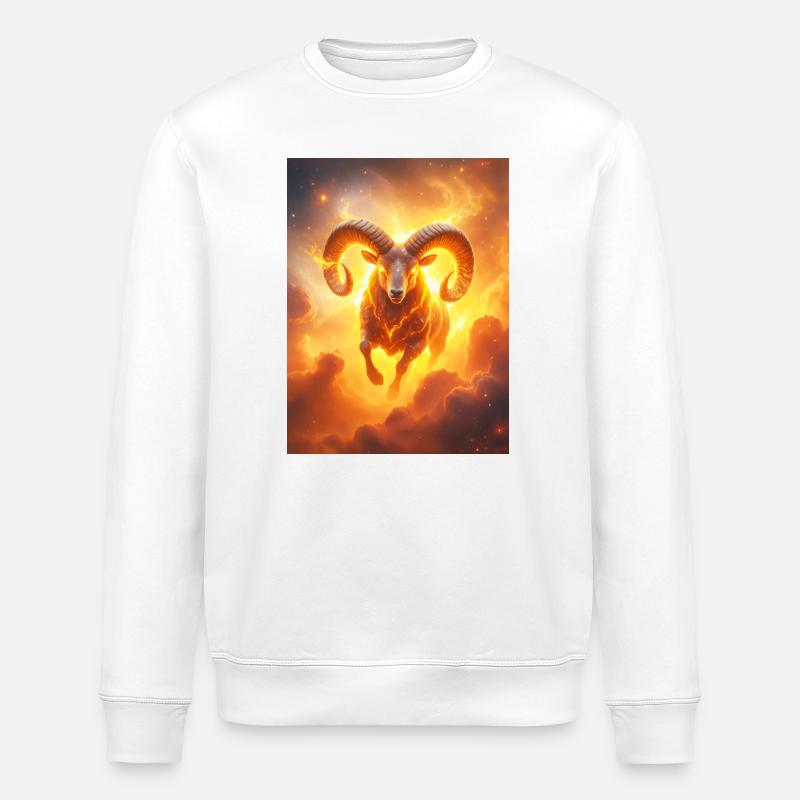 Fiery celestial ram igniting creation’s  - Stanley/Stella ROLLER Unisex Organic Sweatshirt - white
